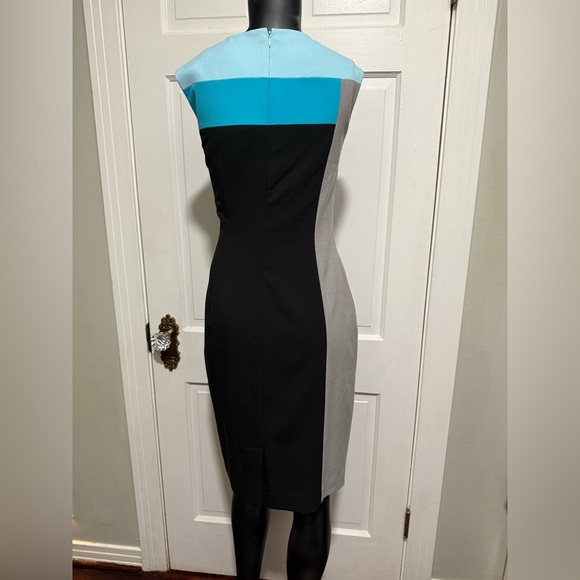Calvin Klein Womens Sleeveless Dress Blue Black Grey Size 8 Block - Picture 2 of 6